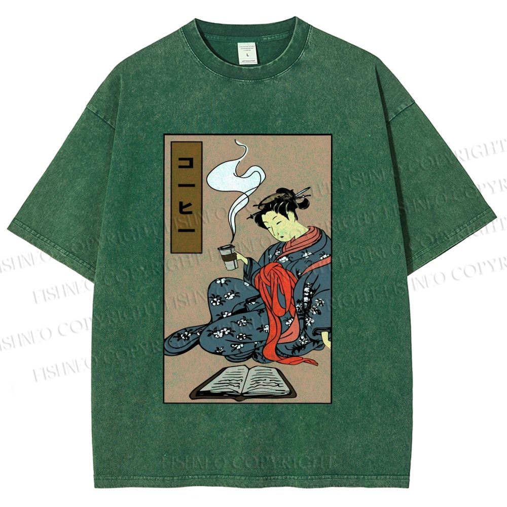 Unisex Vintage Japanese Samurai Printed Washed Tee