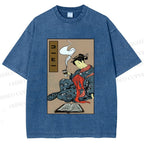 Unisex Vintage Japanese Samurai Printed Washed Tee