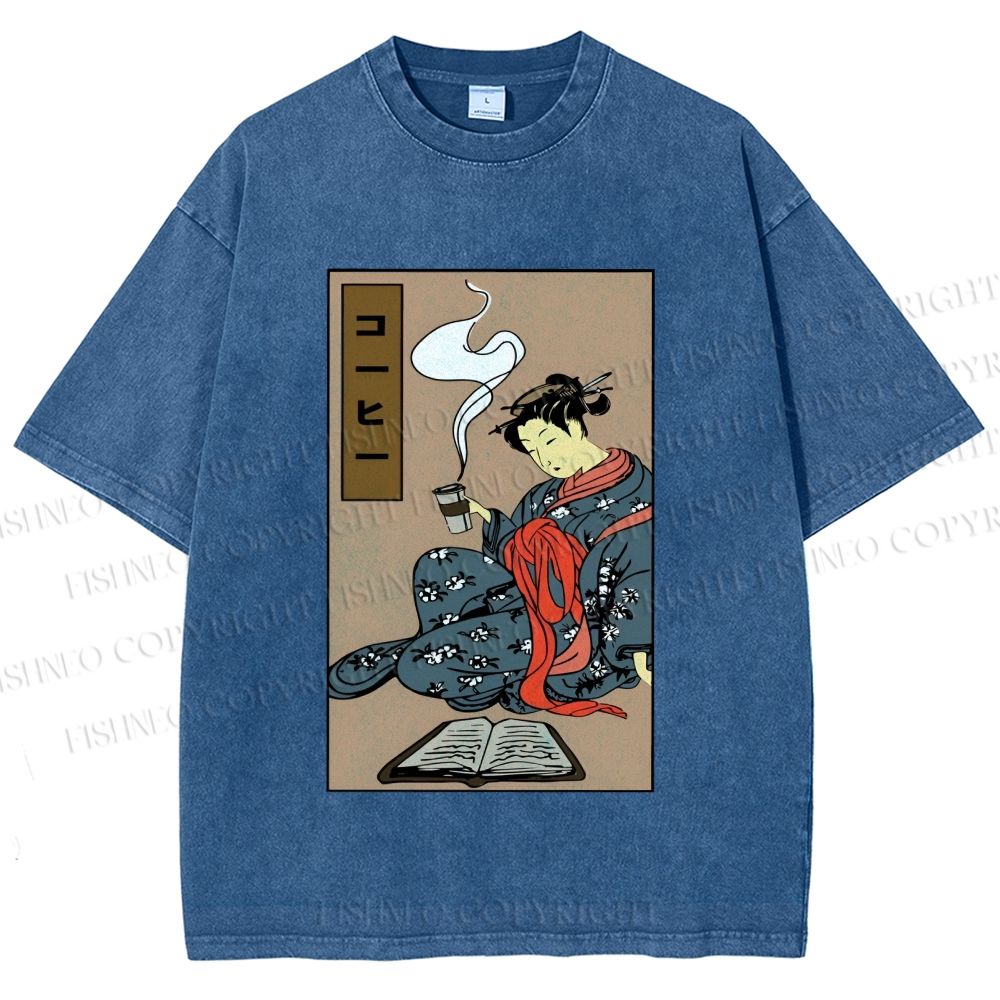 Unisex Vintage Japanese Samurai Printed Washed Tee