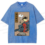 Unisex Vintage Japanese Samurai Printed Washed Tee