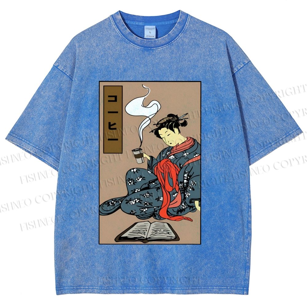 Unisex Vintage Japanese Samurai Printed Washed Tee