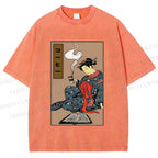 Unisex Vintage Japanese Samurai Printed Washed Tee
