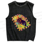 Unisex Black Cat on Magic Blanket Printed Washed Tank Top