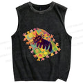 Unisex Black Cat on Magic Blanket Printed Washed Tank Top