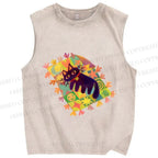 Unisex Black Cat on Magic Blanket Printed Washed Tank Top