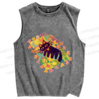 Unisex Black Cat on Magic Blanket Printed Washed Tank Top
