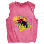 Unisex Black Cat on Magic Blanket Printed Washed Tank Top