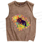 Unisex Black Cat on Magic Blanket Printed Washed Tank Top