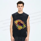 Unisex Black Cat on Magic Blanket Printed Washed Tank Top