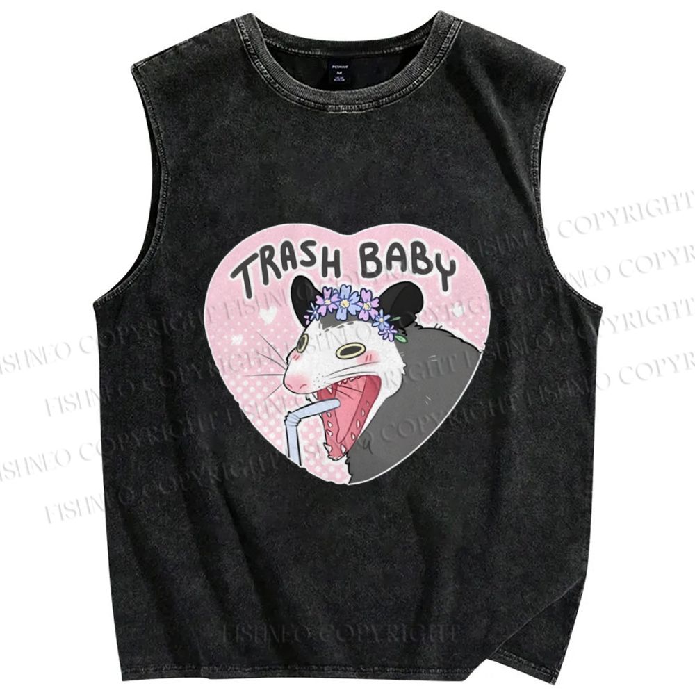 Unisex Funny Opossum Trash Baby Printed Washed Tank Top