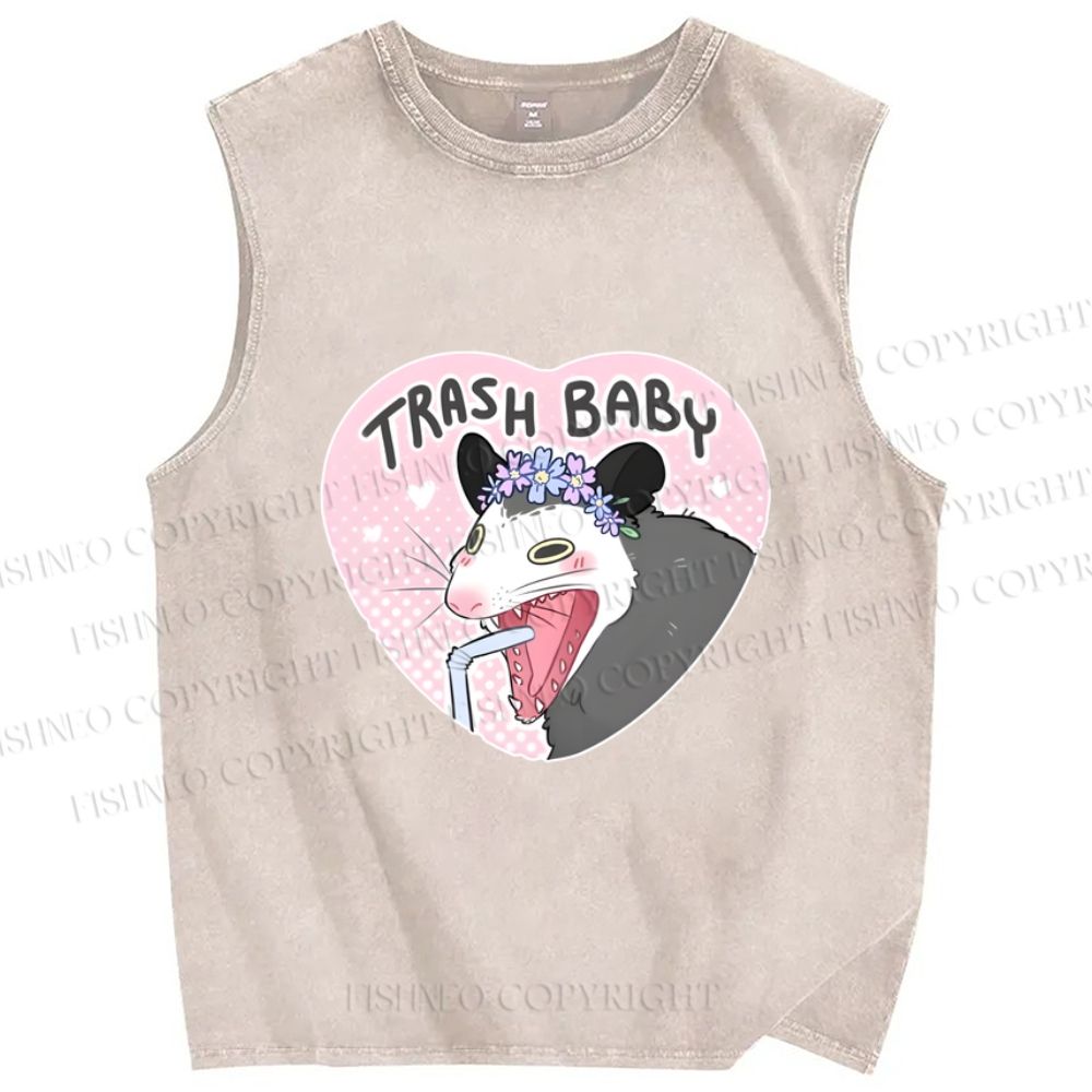 Unisex Funny Opossum Trash Baby Printed Washed Tank Top