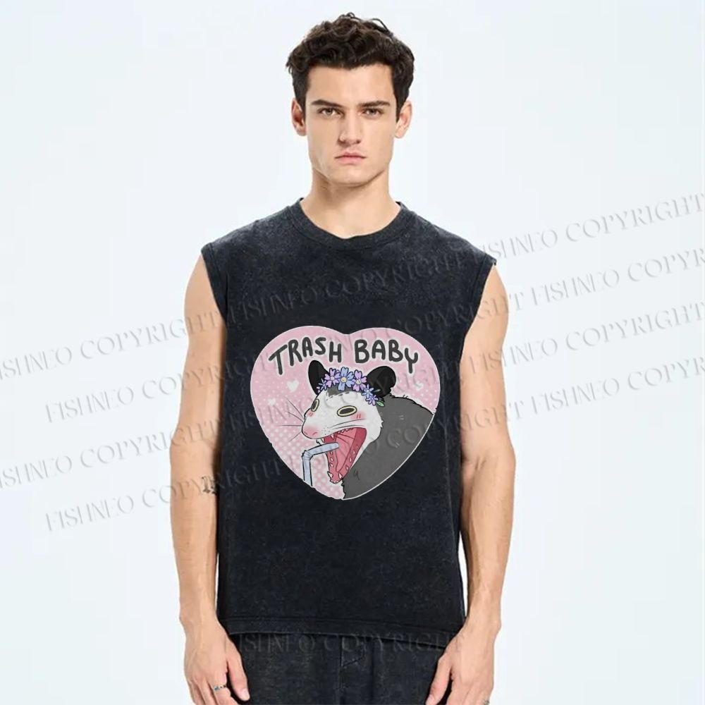 Unisex Funny Opossum Trash Baby Printed Washed Tank Top