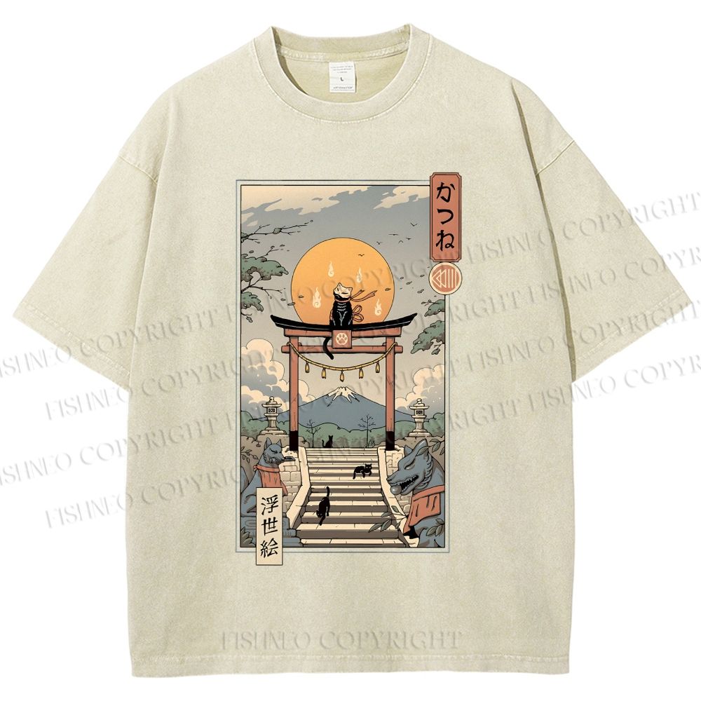 Unisex  Catsune Cat Printed Washed Tee
