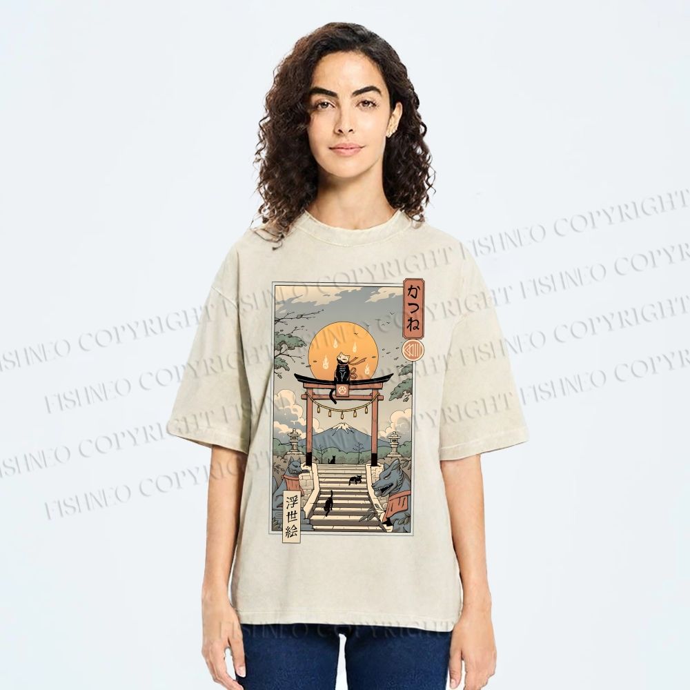 Unisex  Catsune Cat Printed Washed Tee