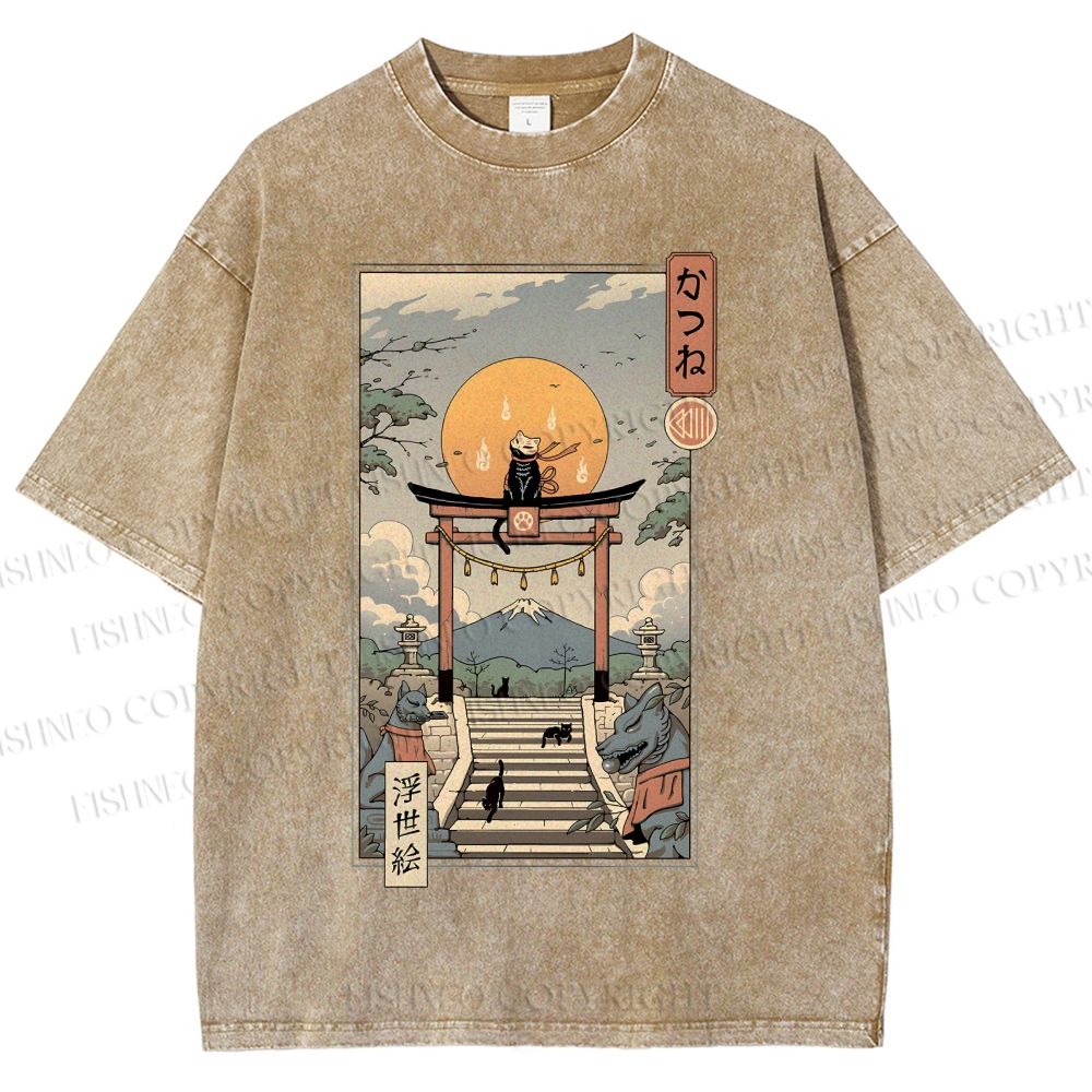 Unisex  Catsune Cat Printed Washed Tee