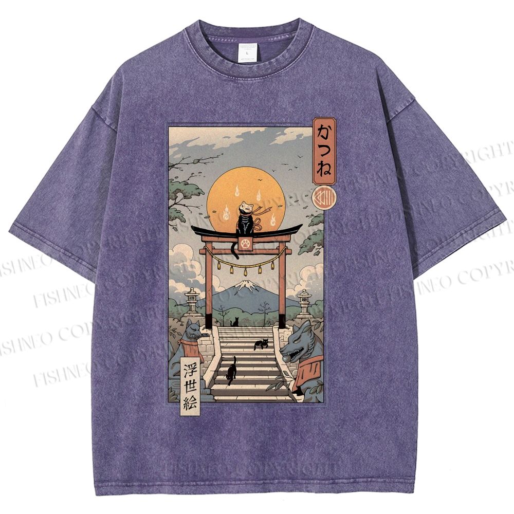 Unisex  Catsune Cat Printed Washed Tee