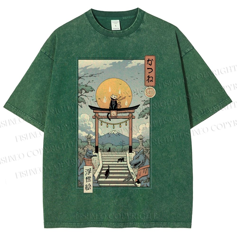 Unisex  Catsune Cat Printed Washed Tee