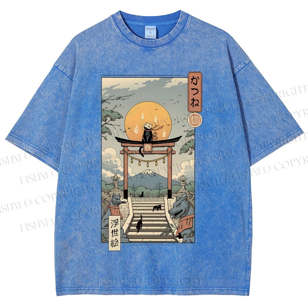 Unisex  Catsune Cat Printed Washed Tee