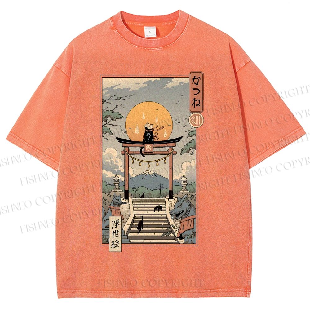 Unisex  Catsune Cat Printed Washed Tee