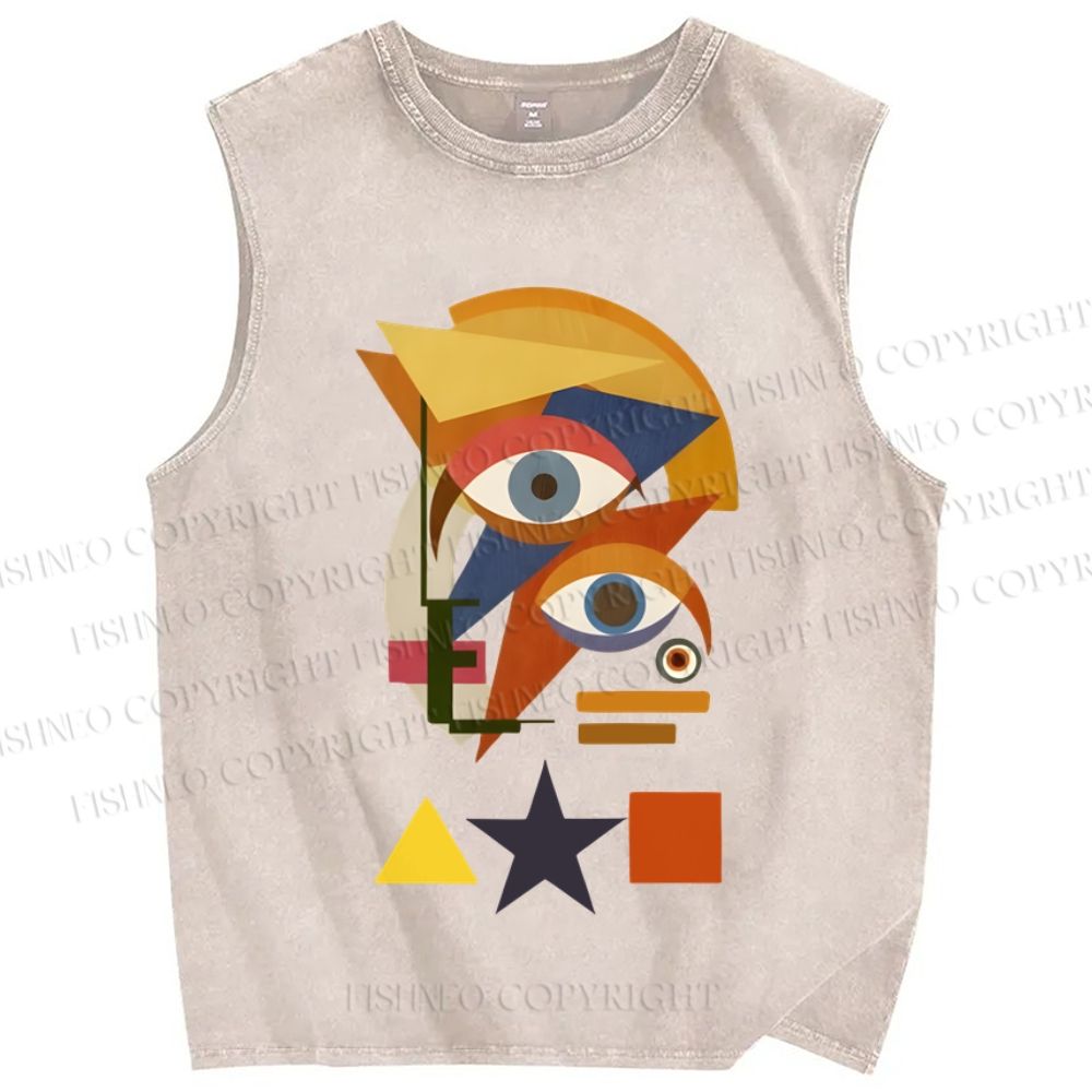 Unisex David Bowie Eye Graffiti Printed Washed Tank Top
