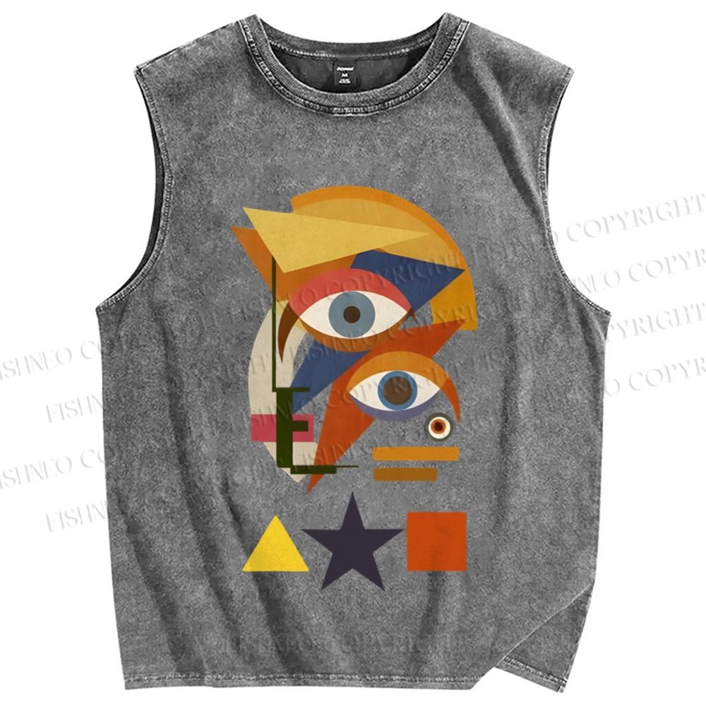 Unisex David Bowie Eye Graffiti Printed Washed Tank Top