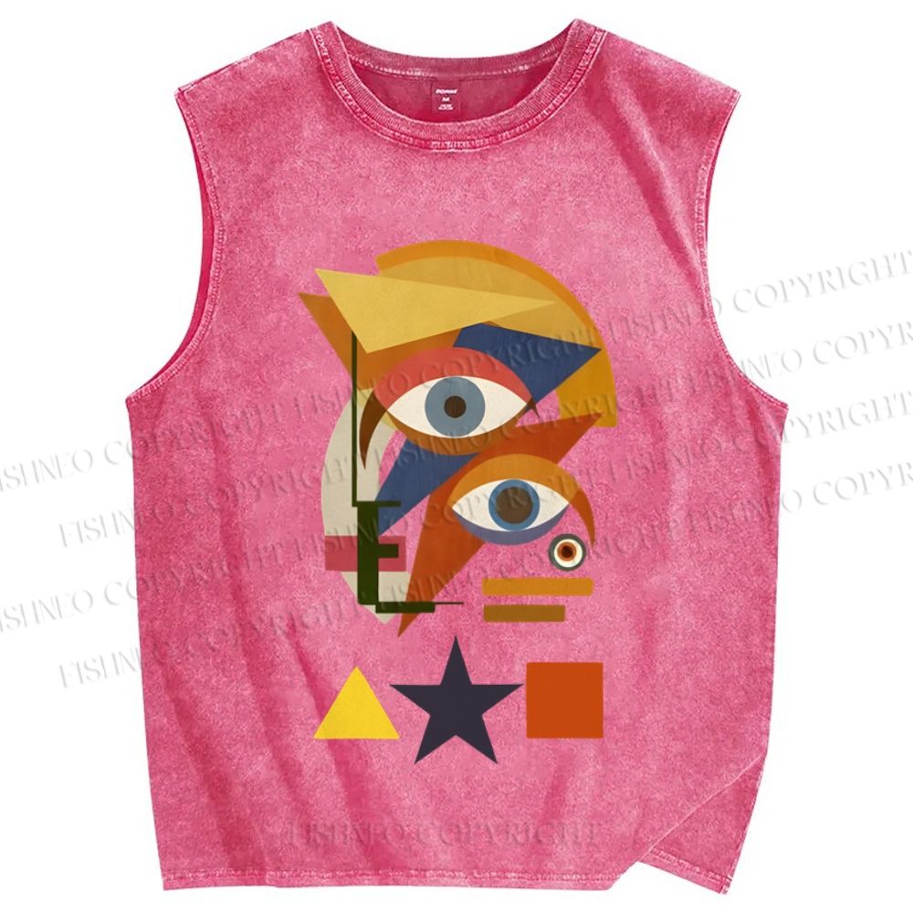 Unisex David Bowie Eye Graffiti Printed Washed Tank Top