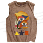 Unisex David Bowie Eye Graffiti Printed Washed Tank Top