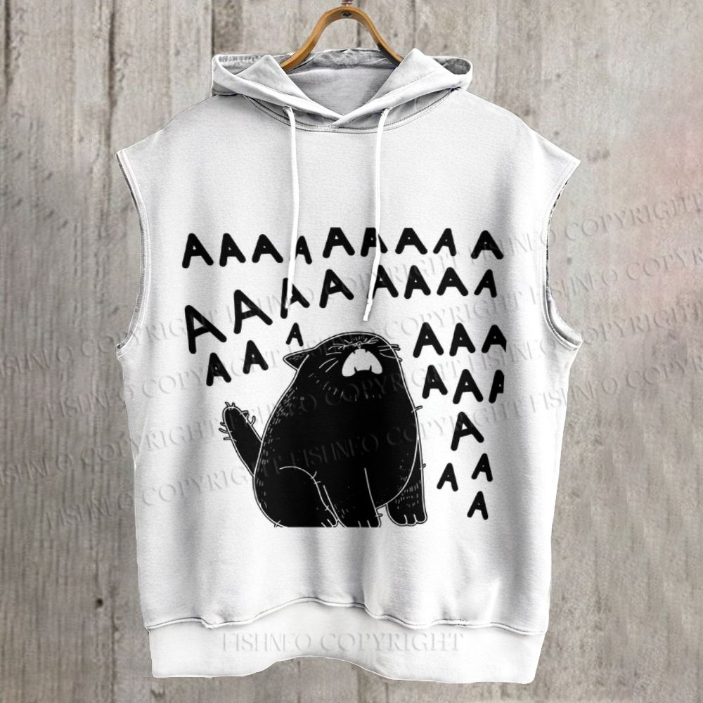 Unisex Screaming Cat AAAAA Printed Sleeveless Hoodie