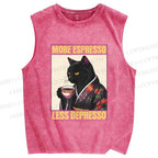 Unisex More Espresso Less Depresso Kimono Cat Printed Washed Tank Top
