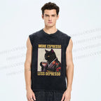 Unisex More Espresso Less Depresso Kimono Cat Printed Washed Tank Top