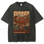 Unisex Japanese Cooking Octopus Printed Washed Tee