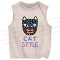 Unisex Art Cat Style Printed Washed Tank Top