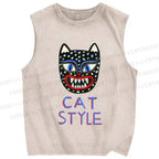 Unisex Art Cat Style Printed Washed Tank Top
