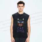 Unisex Art Cat Style Printed Washed Tank Top