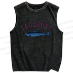 Unisex Sardines Printed Washed Tank Top