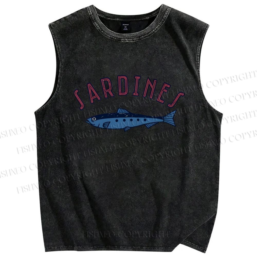 Unisex Sardines Printed Washed Tank Top