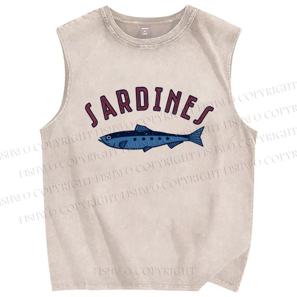 Unisex Sardines Printed Washed Tank Top