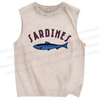 Unisex Sardines Printed Washed Tank Top