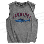 Unisex Sardines Printed Washed Tank Top