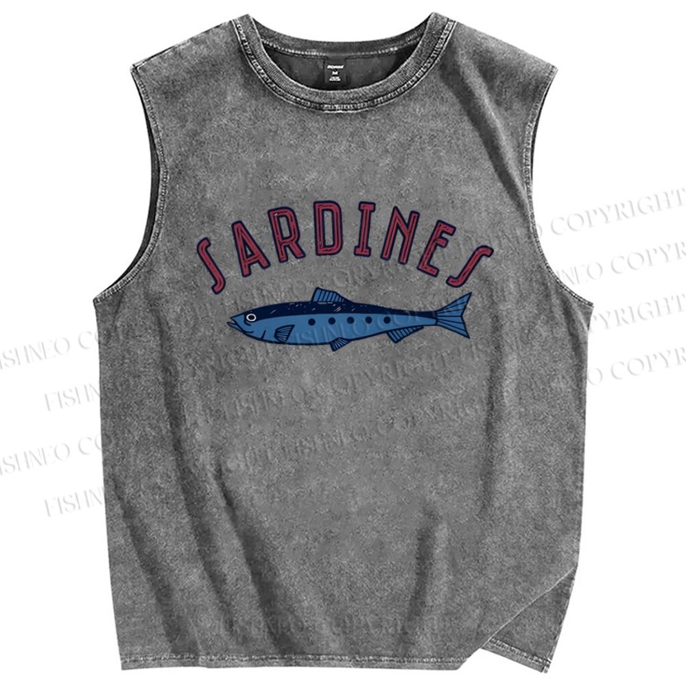Unisex Sardines Printed Washed Tank Top
