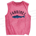 Unisex Sardines Printed Washed Tank Top