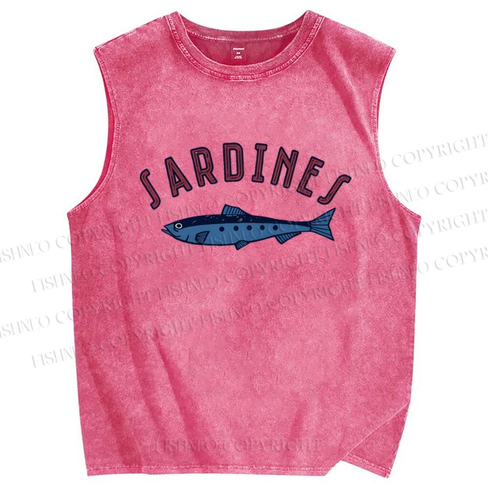 Unisex Sardines Printed Washed Tank Top