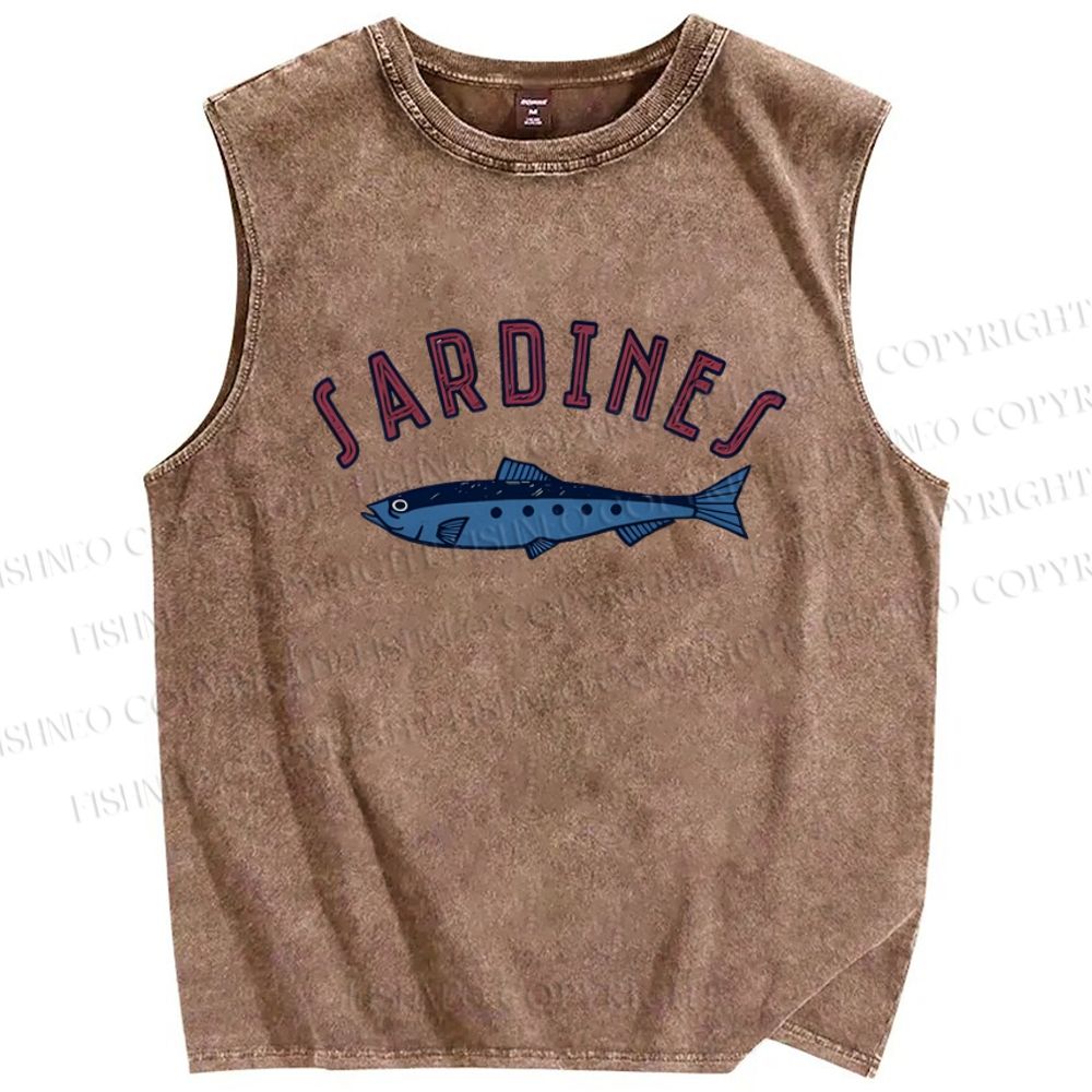Unisex Sardines Printed Washed Tank Top