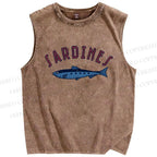 Unisex Sardines Printed Washed Tank Top