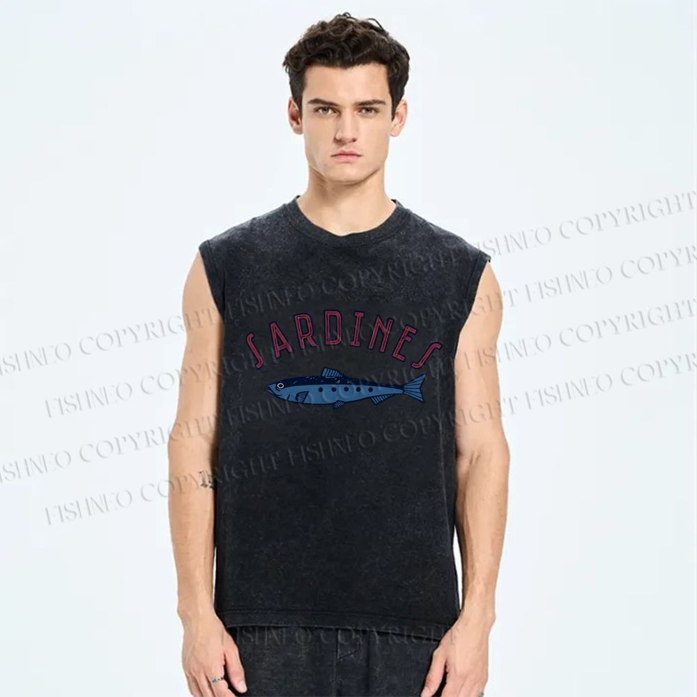Unisex Sardines Printed Washed Tank Top