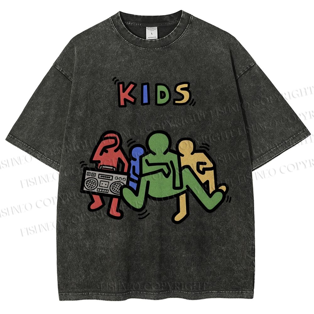 Unisex Kids Printed Washed Tee