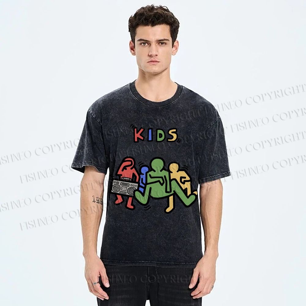 Unisex Kids Printed Washed Tee