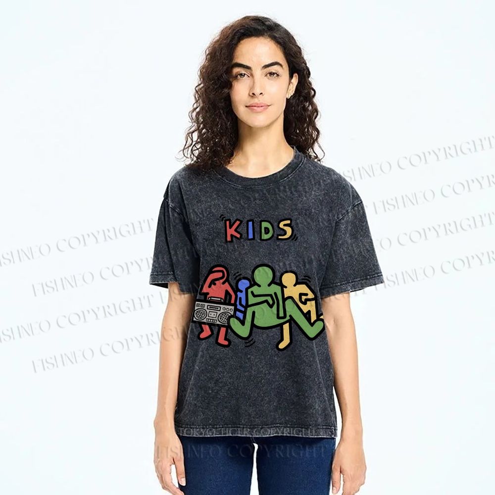 Unisex Kids Printed Washed Tee