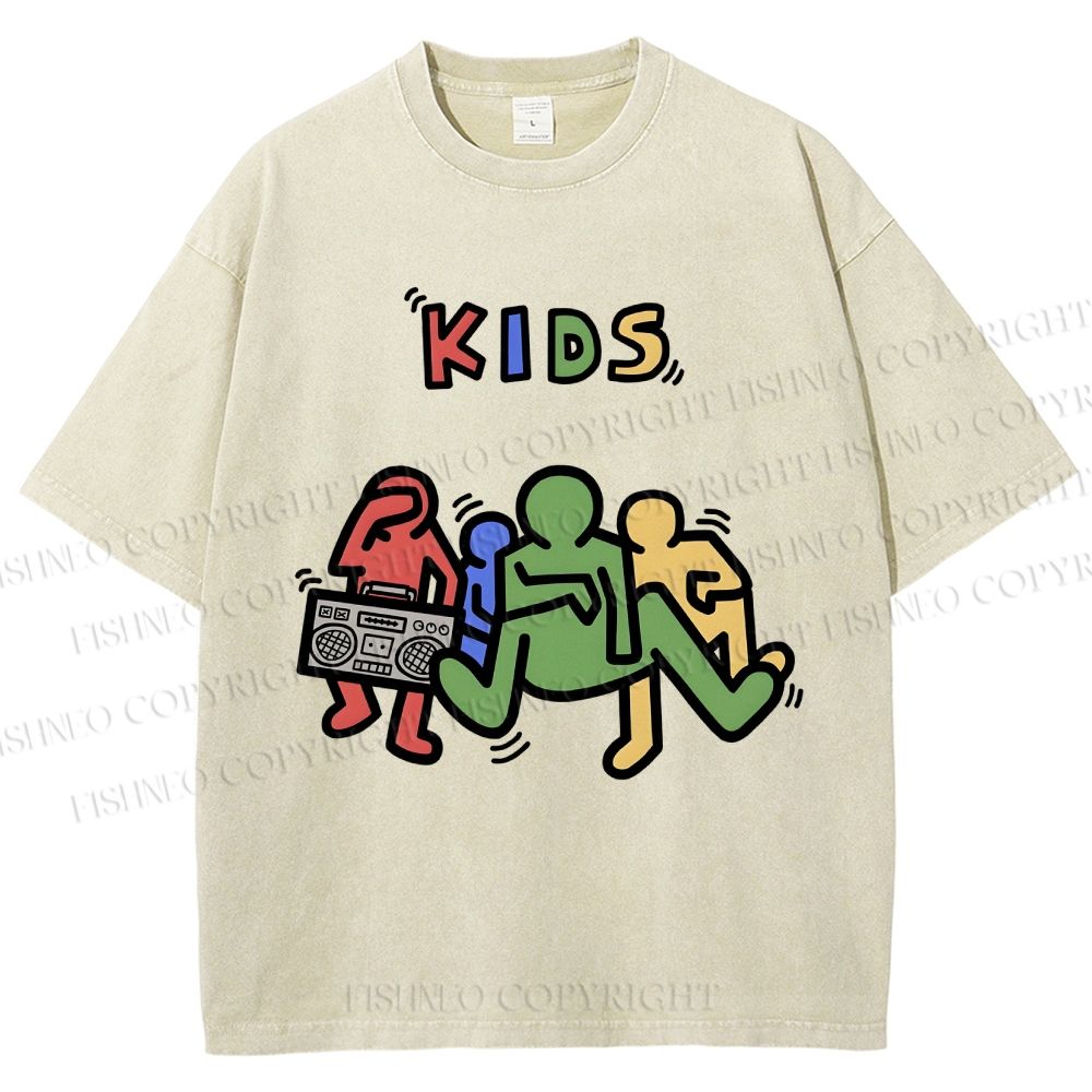 Unisex Kids Printed Washed Tee