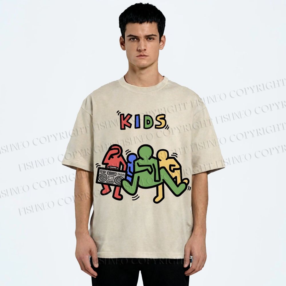 Unisex Kids Printed Washed Tee